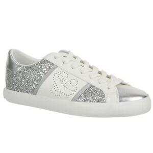 Sam & Libby Size 8.5 Alina Sneakers Silver Glitter White Low Top Women's